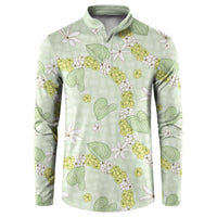 Hawaii Anthurium Tiare Pikake Lei Button Sweatshirt Sage Green Lauhala Art Pattern
