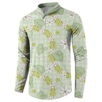 Hawaii Anthurium Tiare Pikake Lei Button Sweatshirt Sage Green Lauhala Art Pattern