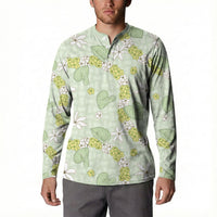 Hawaii Anthurium Tiare Pikake Lei Button Sweatshirt Sage Green Lauhala Art Pattern