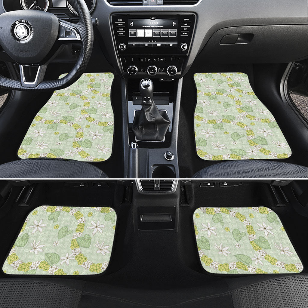 Hawaii Anthurium Tiare Pikake Lei Car Mats Sage Green Lauhala Art Pattern
