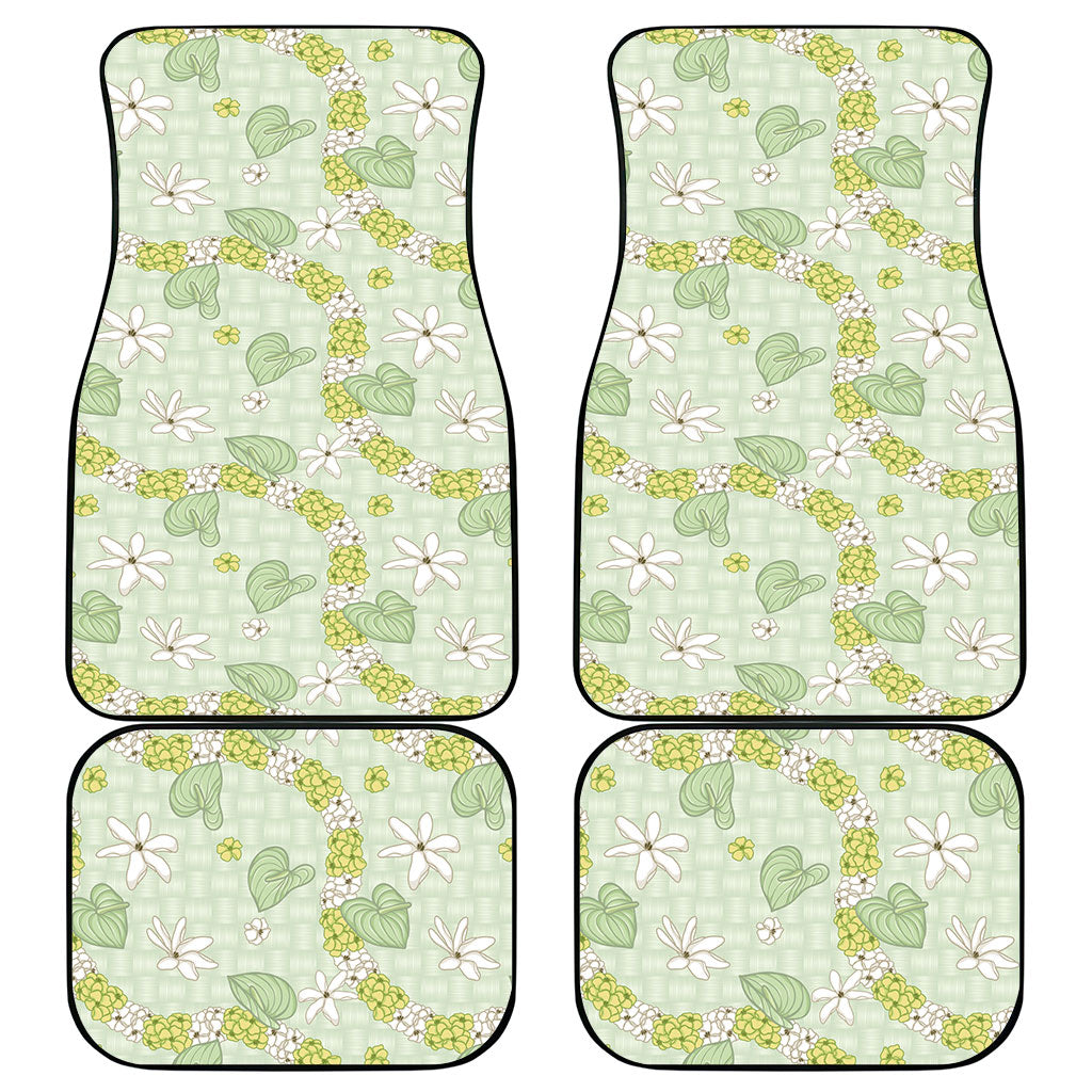 Hawaii Anthurium Tiare Pikake Lei Car Mats Sage Green Lauhala Art Pattern