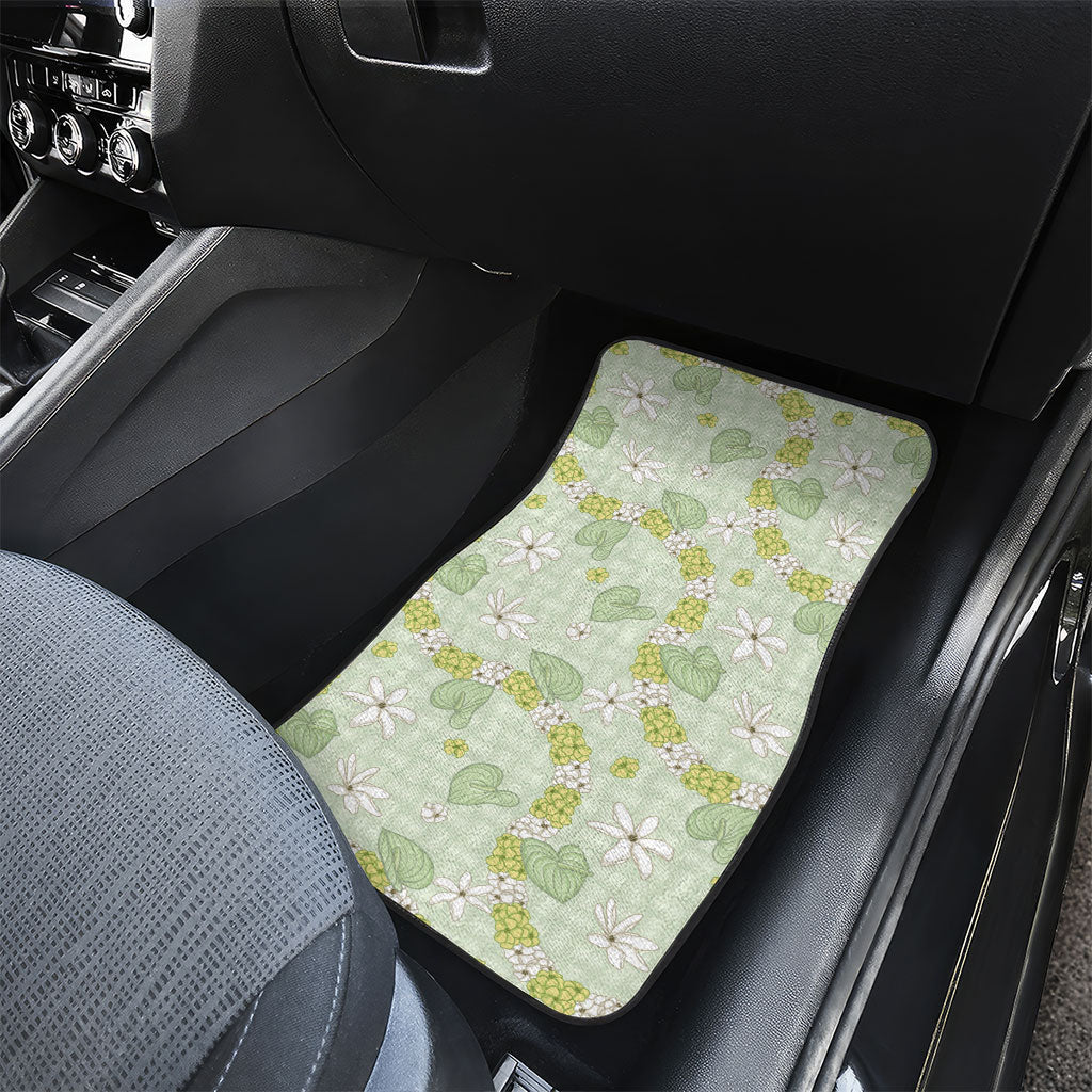 Hawaii Anthurium Tiare Pikake Lei Car Mats Sage Green Lauhala Art Pattern