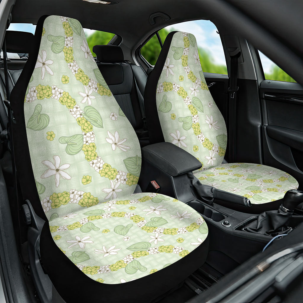 Hawaii Anthurium Tiare Pikake Lei Car Seat Cover Sage Green Lauhala Art Pattern LT01 One Size Green - Polynesian Pride