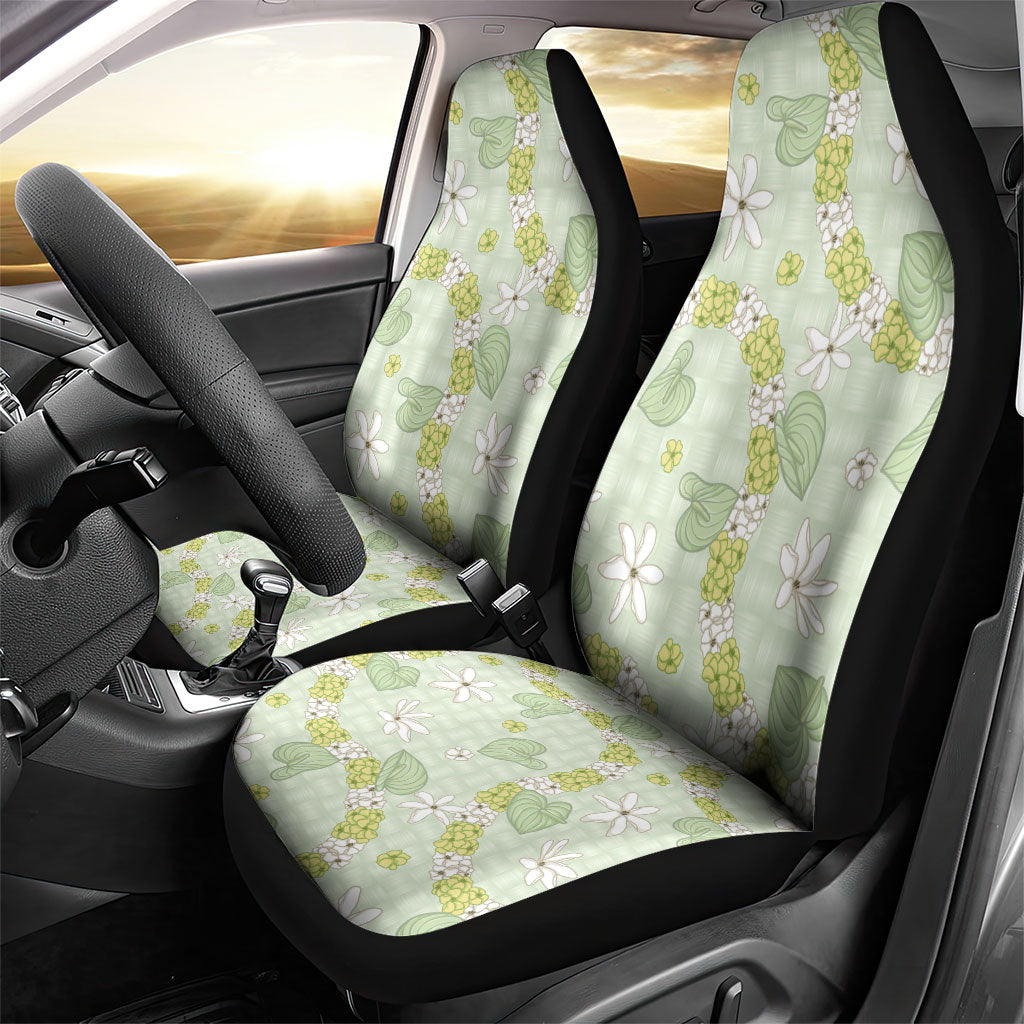 Hawaii Anthurium Tiare Pikake Lei Car Seat Cover Sage Green Lauhala Art Pattern LT01 - Polynesian Pride