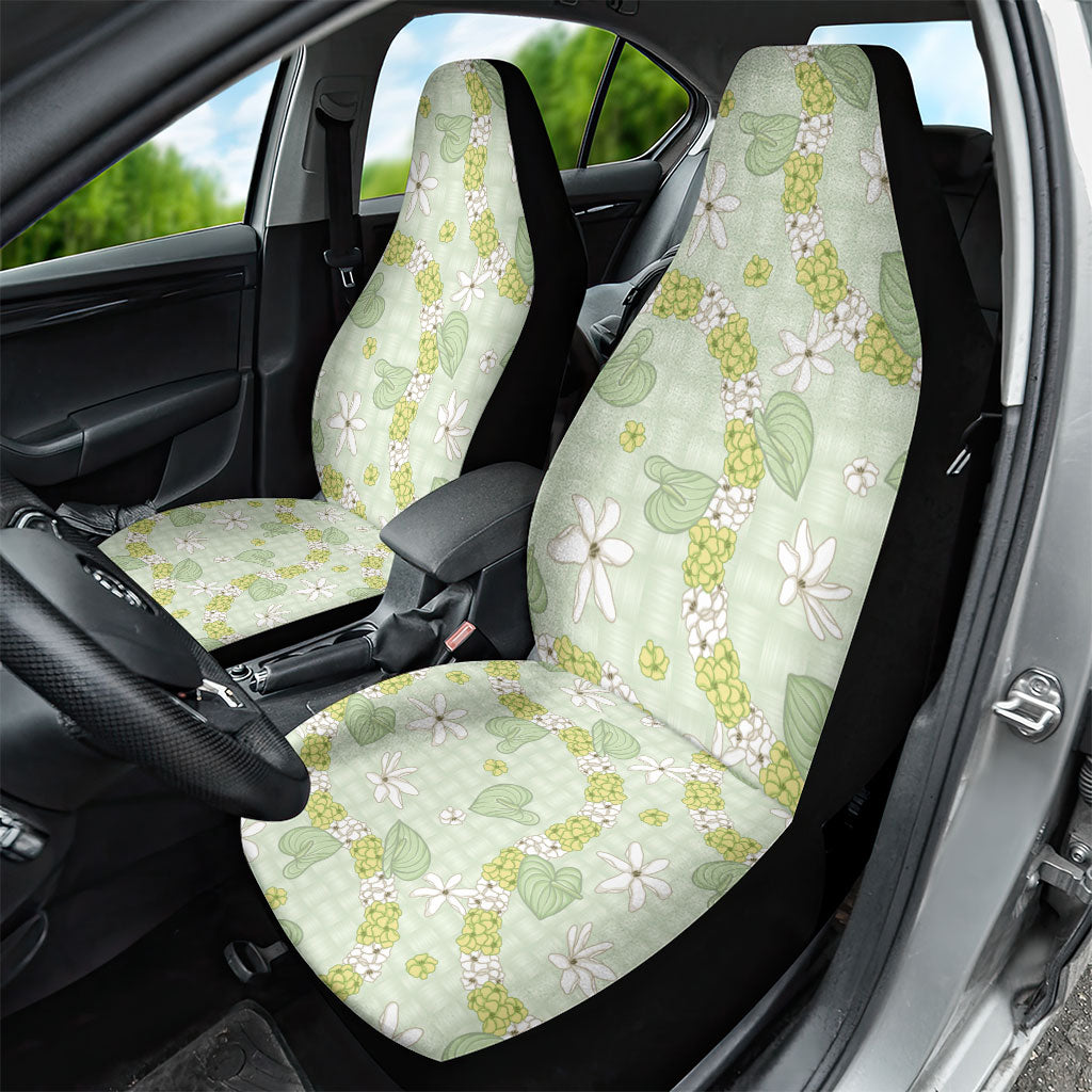 Hawaii Anthurium Tiare Pikake Lei Car Seat Cover Sage Green Lauhala Art Pattern LT01 - Polynesian Pride