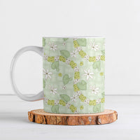 Hawaii Anthurium Tiare Pikake Lei Ceramic Mug Sage Green Lauhala Art Pattern