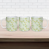 Hawaii Anthurium Tiare Pikake Lei Ceramic Mug Sage Green Lauhala Art Pattern