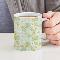 Hawaii Anthurium Tiare Pikake Lei Ceramic Mug Sage Green Lauhala Art Pattern