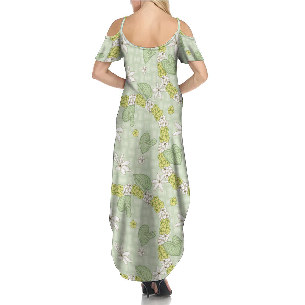 Hawaii Anthurium Tiare Pikake Lei Family Matching Summer Maxi Dress and Hawaiian Shirt Sage Green Lauhala Art Pattern