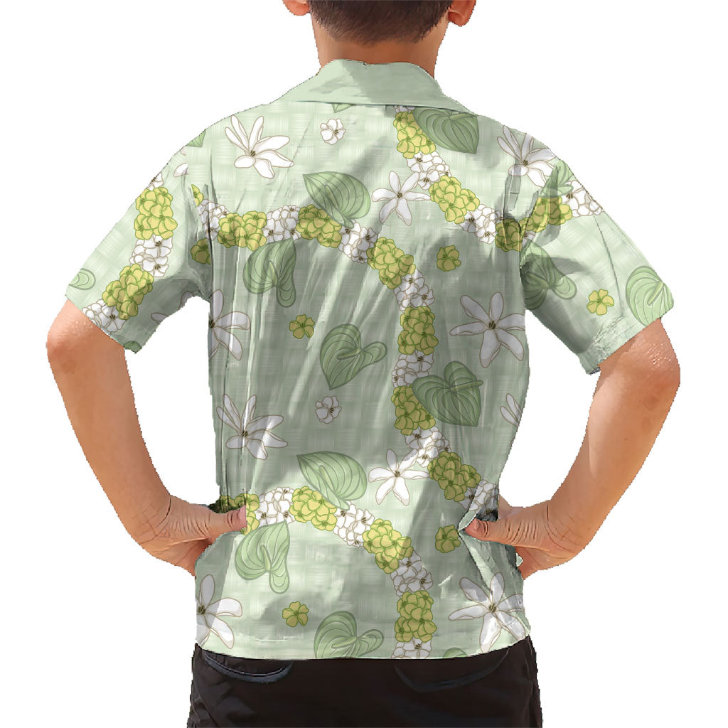 Hawaii Anthurium Tiare Pikake Lei Kid Hawaiian Shirt Sage Green Lauhala Art Pattern LT01 - Polynesian Pride