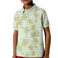 Hawaii Anthurium Tiare Pikake Lei Kid Polo Shirt Sage Green Lauhala Art Pattern LT01 Kid Green - Polynesian Pride