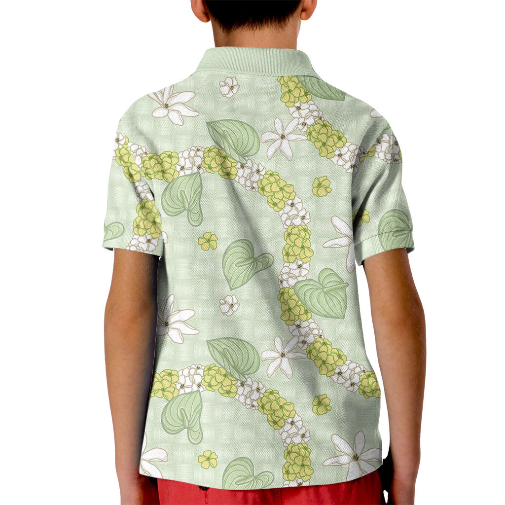 Hawaii Anthurium Tiare Pikake Lei Kid Polo Shirt Sage Green Lauhala Art Pattern LT01 - Polynesian Pride