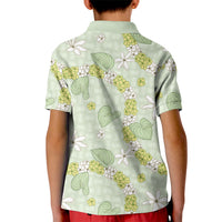 Hawaii Anthurium Tiare Pikake Lei Kid Polo Shirt Sage Green Lauhala Art Pattern LT01 - Polynesian Pride