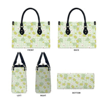 Hawaii Anthurium Tiare Pikake Lei Leather Bag Sage Green Lauhala Art Pattern