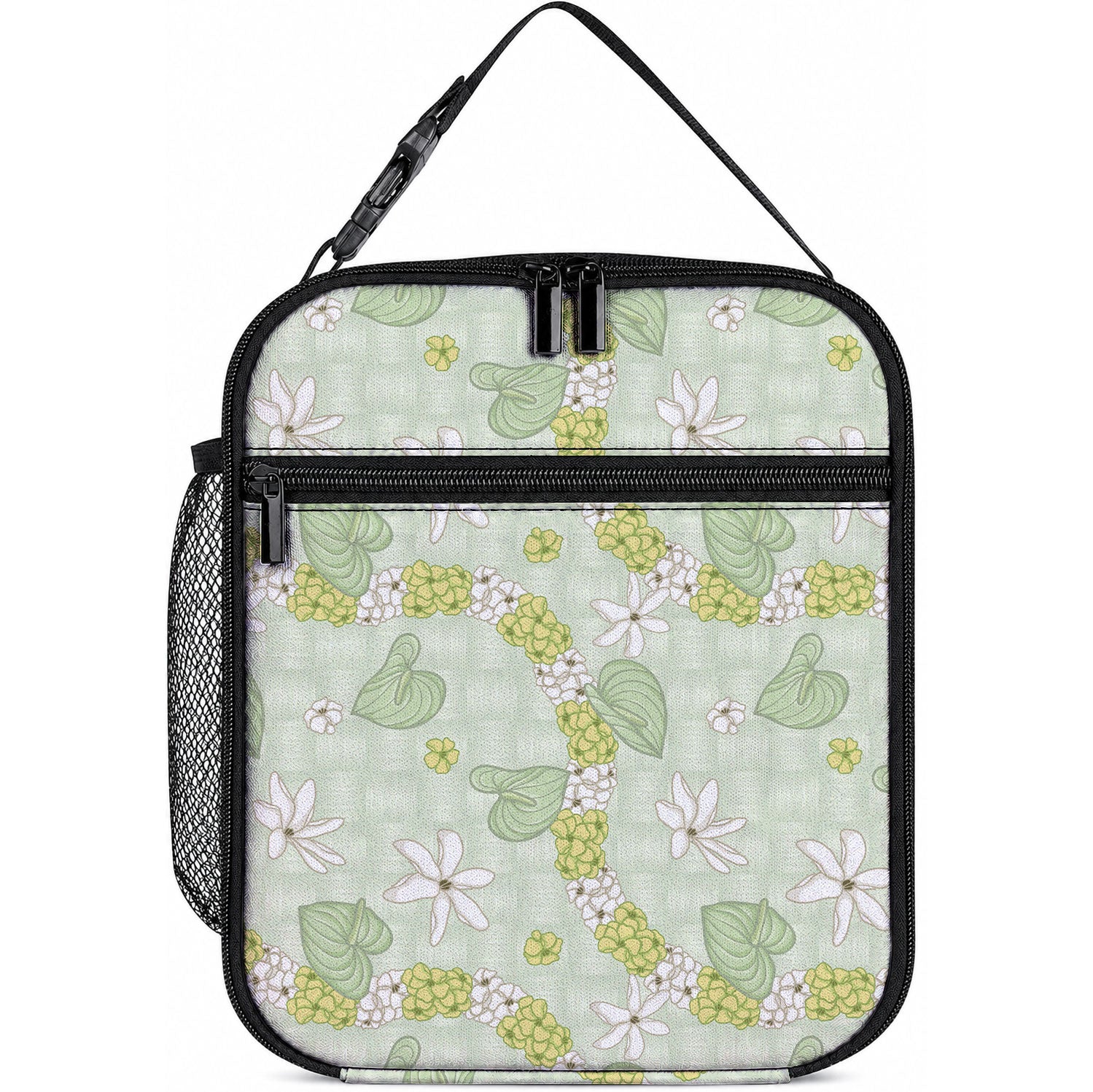 Hawaii Anthurium Tiare Pikake Lei Lunch Bag Sage Green Lauhala Art Pattern LT01 10.2 × 8.3 × 4.3 inch Green - Polynesian Pride