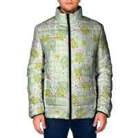 Hawaii Anthurium Tiare Pikake Lei Padded Jacket Sage Green Lauhala Art Pattern