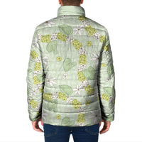 Hawaii Anthurium Tiare Pikake Lei Padded Jacket Sage Green Lauhala Art Pattern