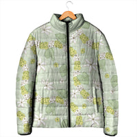 Hawaii Anthurium Tiare Pikake Lei Padded Jacket Sage Green Lauhala Art Pattern