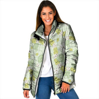 Hawaii Anthurium Tiare Pikake Lei Padded Jacket Sage Green Lauhala Art Pattern