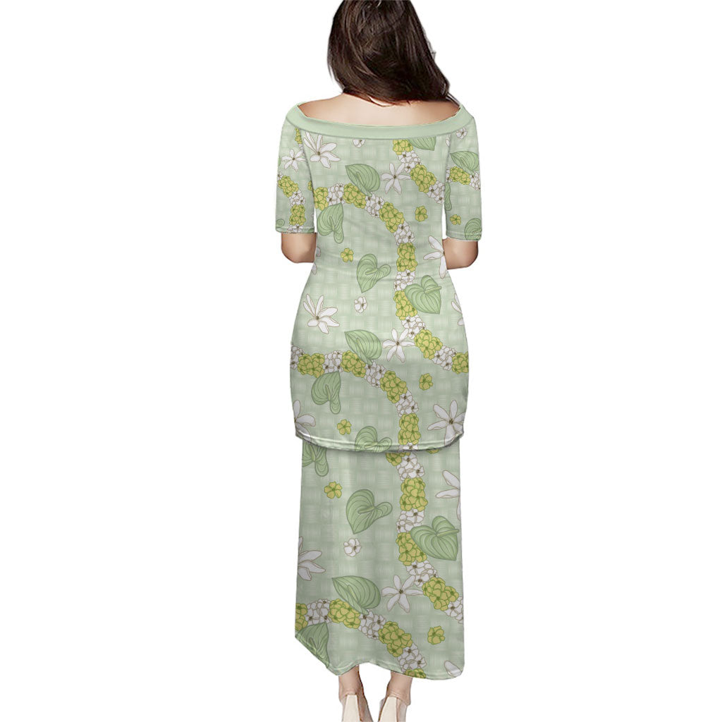 Hawaii Anthurium Tiare Pikake Lei Puletasi Sage Green Lauhala Art Pattern