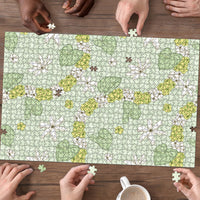 Hawaii Anthurium Tiare Pikake Lei Puzzle Sage Green Lauhala Art Pattern