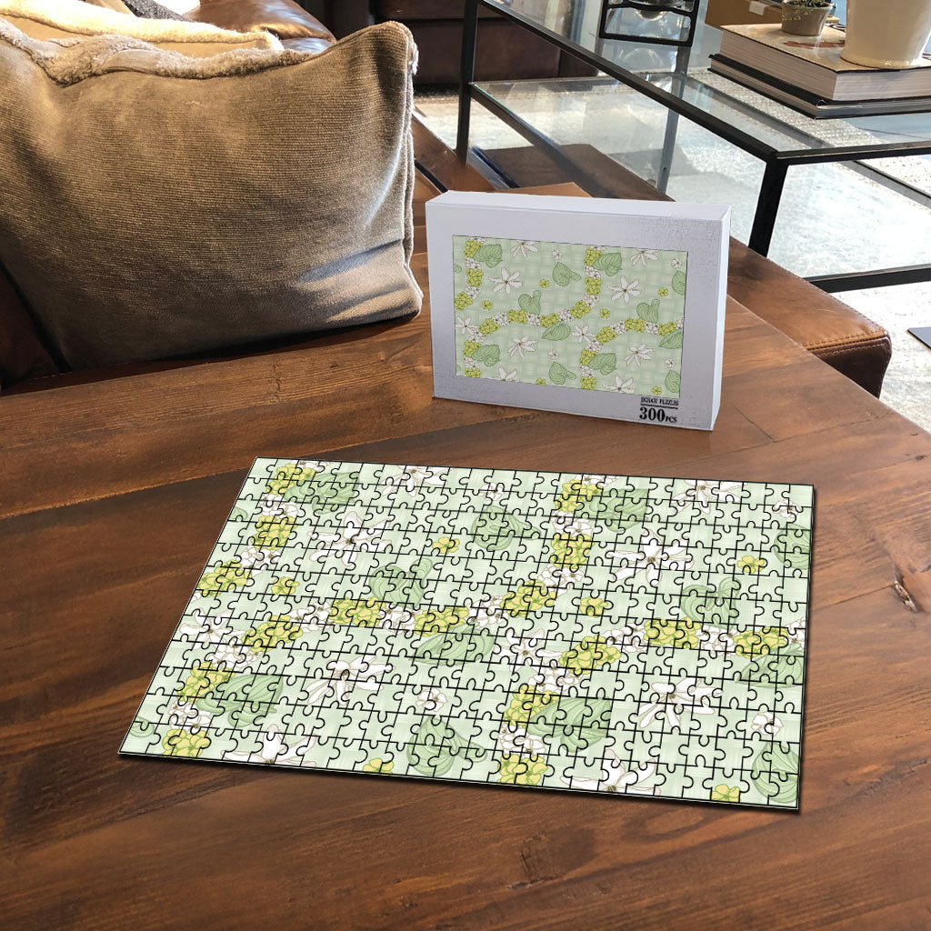 Hawaii Anthurium Tiare Pikake Lei Puzzle Sage Green Lauhala Art Pattern