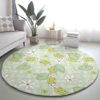 Hawaii Anthurium Tiare Pikake Lei Round Carpet Sage Green Lauhala Art Pattern