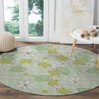 Hawaii Anthurium Tiare Pikake Lei Round Carpet Sage Green Lauhala Art Pattern