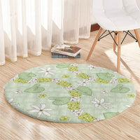 Hawaii Anthurium Tiare Pikake Lei Round Carpet Sage Green Lauhala Art Pattern