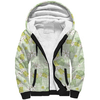 Hawaii Anthurium Tiare Pikake Lei Sherpa Hoodie Sage Green Lauhala Art Pattern LT01 Unisex Green - Polynesian Pride