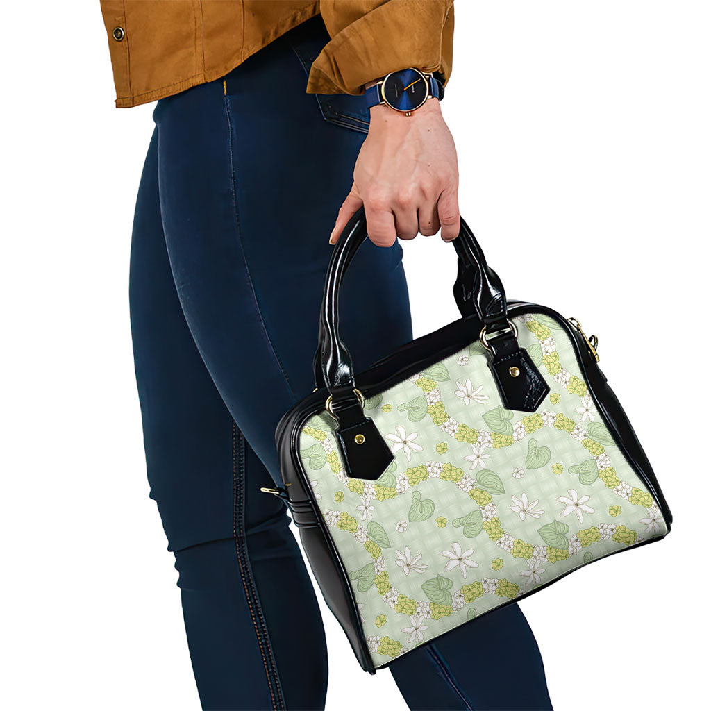 Hawaii Anthurium Tiare Pikake Lei Shoulder Handbag Sage Green Lauhala Art Pattern