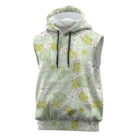 Hawaii Anthurium Tiare Pikake Lei Sleeveless Hoodie Sage Green Lauhala Art Pattern