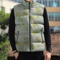 Hawaii Anthurium Tiare Pikake Lei Sleeveless Puffer Jacket Sage Green Lauhala Art Pattern LT01 - Polynesian Pride