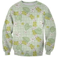 Hawaii Anthurium Tiare Pikake Lei Sweatshirt Sage Green Lauhala Art Pattern