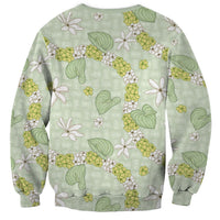 Hawaii Anthurium Tiare Pikake Lei Sweatshirt Sage Green Lauhala Art Pattern