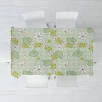 Hawaii Anthurium Tiare Pikake Lei Tablecloth Sage Green Lauhala Art Pattern