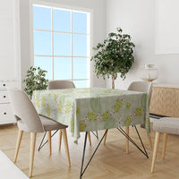 Hawaii Anthurium Tiare Pikake Lei Tablecloth Sage Green Lauhala Art Pattern