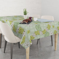 Hawaii Anthurium Tiare Pikake Lei Tablecloth Sage Green Lauhala Art Pattern