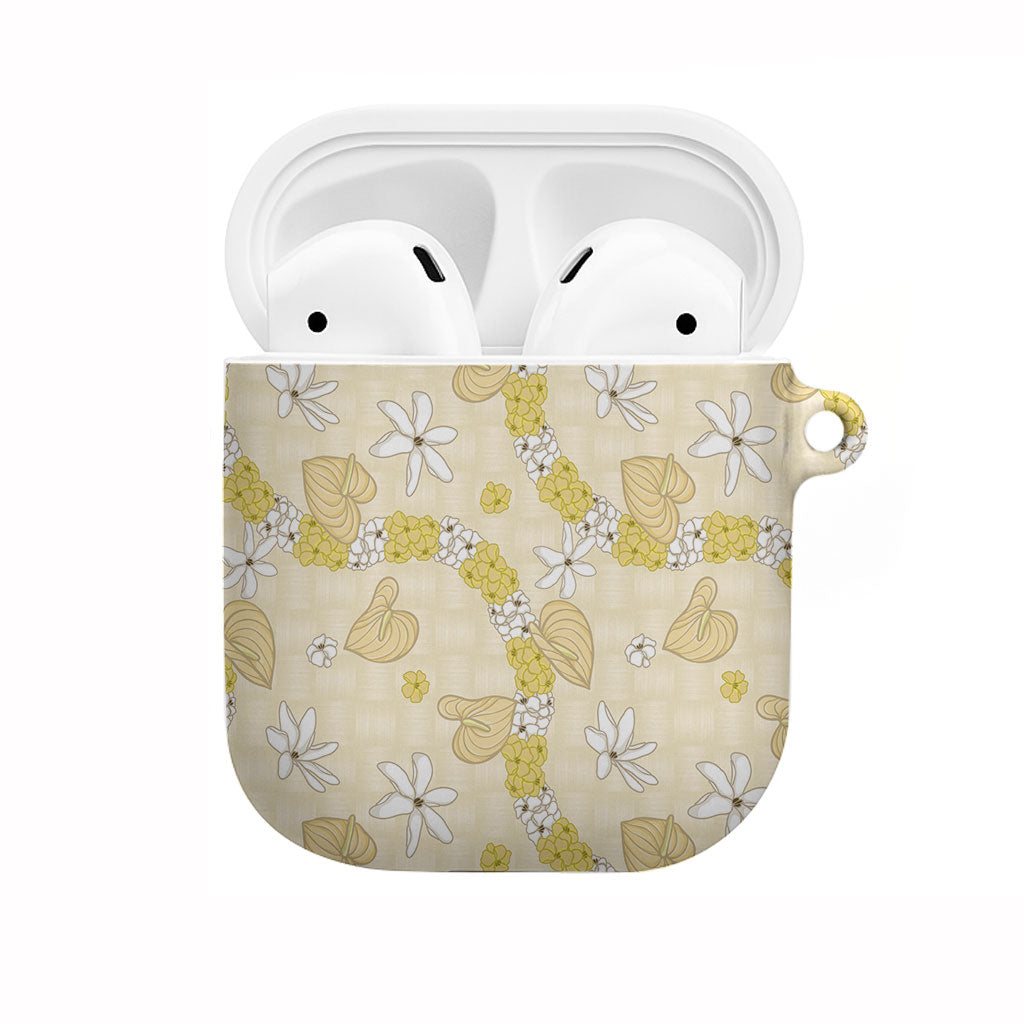 Hawaii Anthurium Tiare Pikake Lei AirPods Case Melemele Lauhala Art Pattern LT01 Yellow - Polynesian Pride