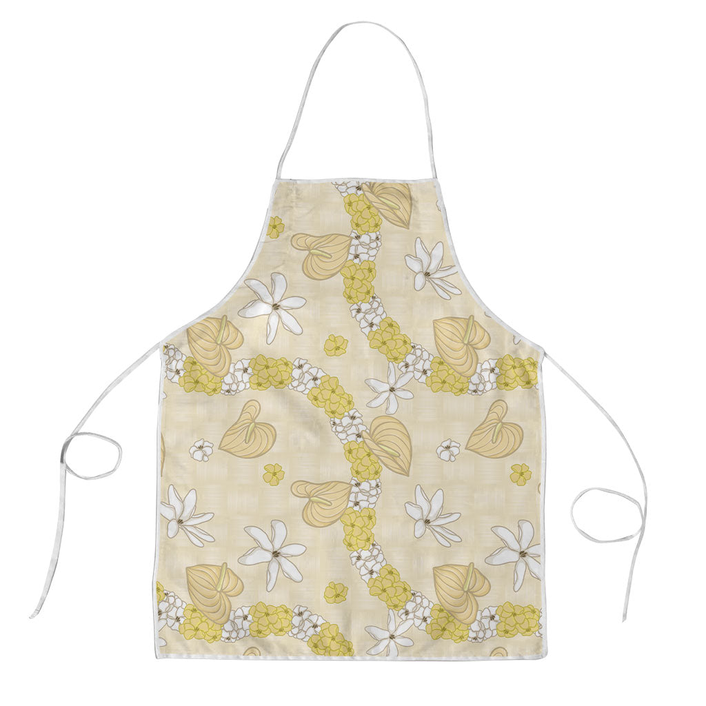 Hawaii Anthurium Tiare Pikake Lei Apron Melemele Lauhala Art Pattern