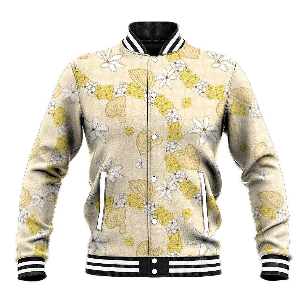 Hawaii Anthurium Tiare Pikake Lei Baseball Jacket Melemele Lauhala Art Pattern