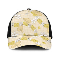 Hawaii Anthurium Tiare Pikake Lei Baseball Net Cap Melemele Lauhala Art Pattern LT01 One Size Black Yellow - Polynesian Pride
