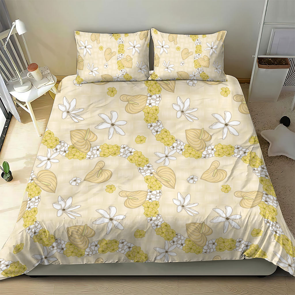 Hawaii Anthurium Tiare Pikake Lei Bedding Set Melemele Lauhala Art Pattern LT01 - Polynesian Pride