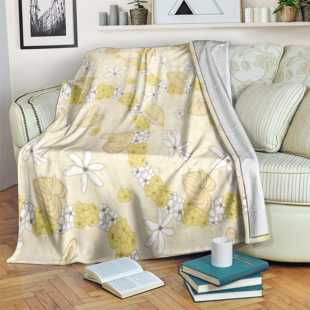 Hawaii Anthurium Tiare Pikake Lei Blanket Melemele Lauhala Art Pattern LT01 Yellow - Polynesian Pride