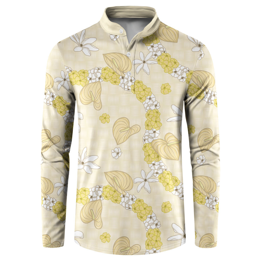 Hawaii Anthurium Tiare Pikake Lei Button Sweatshirt Melemele Lauhala Art Pattern
