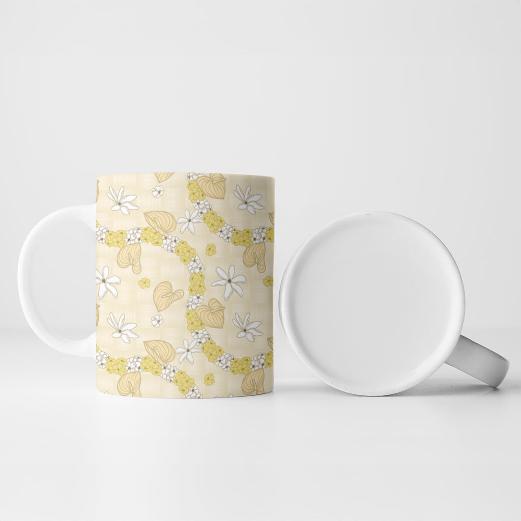 Hawaii Anthurium Tiare Pikake Lei Ceramic Mug Melemele Lauhala Art Pattern LT01 - Polynesian Pride