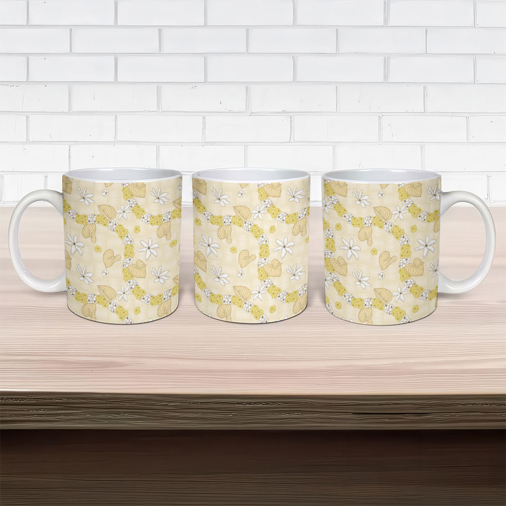 Hawaii Anthurium Tiare Pikake Lei Ceramic Mug Melemele Lauhala Art Pattern LT01 - Polynesian Pride