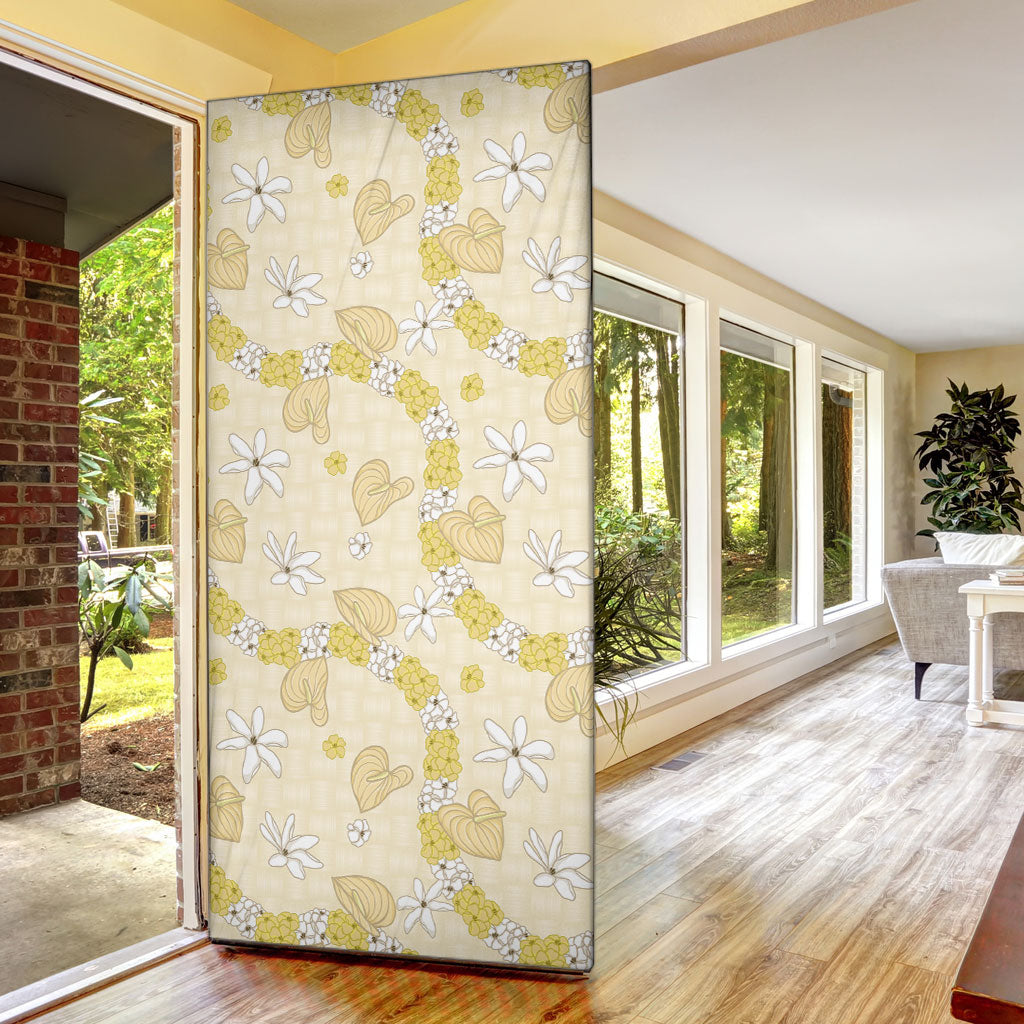 Hawaii Anthurium Tiare Pikake Lei Door Cover Melemele Lauhala Art Pattern LT01 - Polynesian Pride