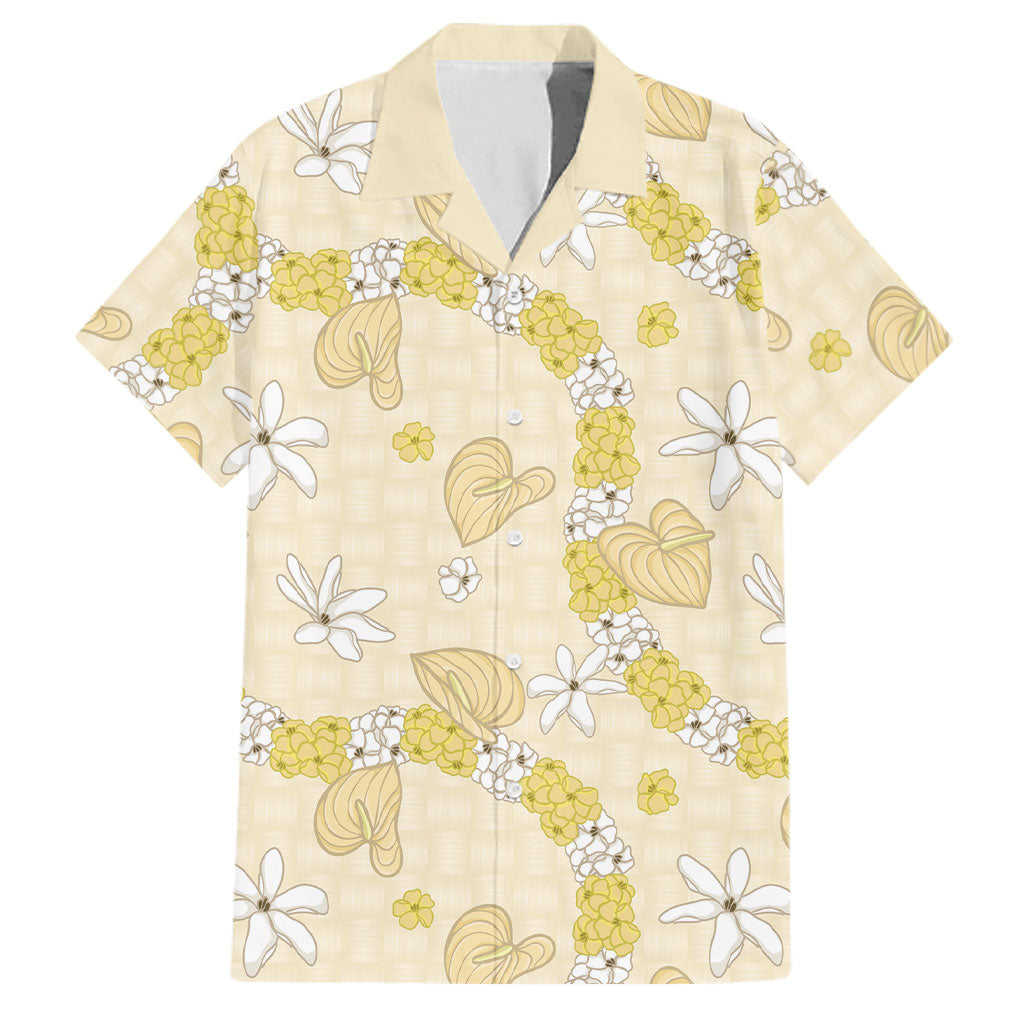 Hawaii Anthurium Tiare Pikake Lei Family Matching Mermaid Dress and Hawaiian Shirt Melemele Lauhala Art Pattern LT01 Dad's Shirt - Short Sleeve Yellow - Polynesian Pride
