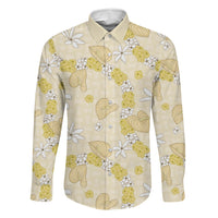 Hawaii Anthurium Tiare Pikake Lei Family Matching Off The Shoulder Long Sleeve Dress and Hawaiian Shirt Melemele Lauhala Art Pattern LT01 Dad's Shirt - Long Sleeve Yellow - Polynesian Pride